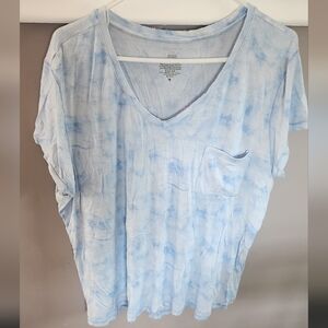 Light Blue Tie-Dye V-Neck Top